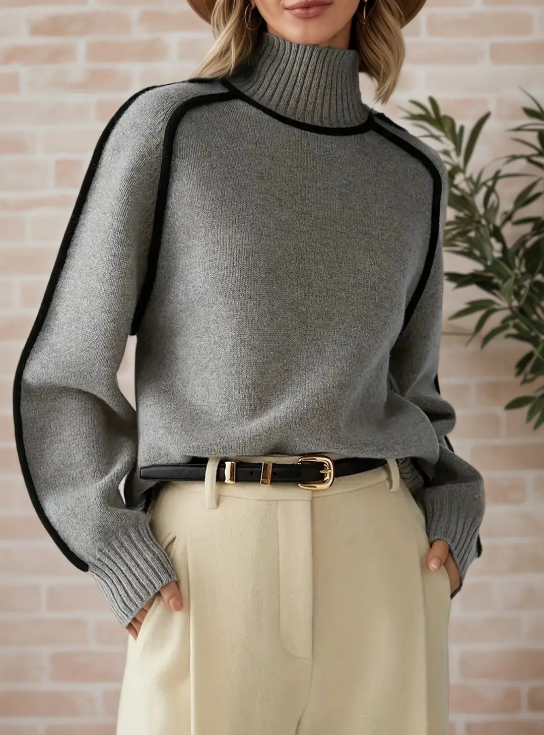 Cross-Border Trade Autumn and Winter Half-High Collar Three-Dimensional Striped Slimming Casual Loose Pullover Knit Sweater Lazy Style Sweater — feature 6