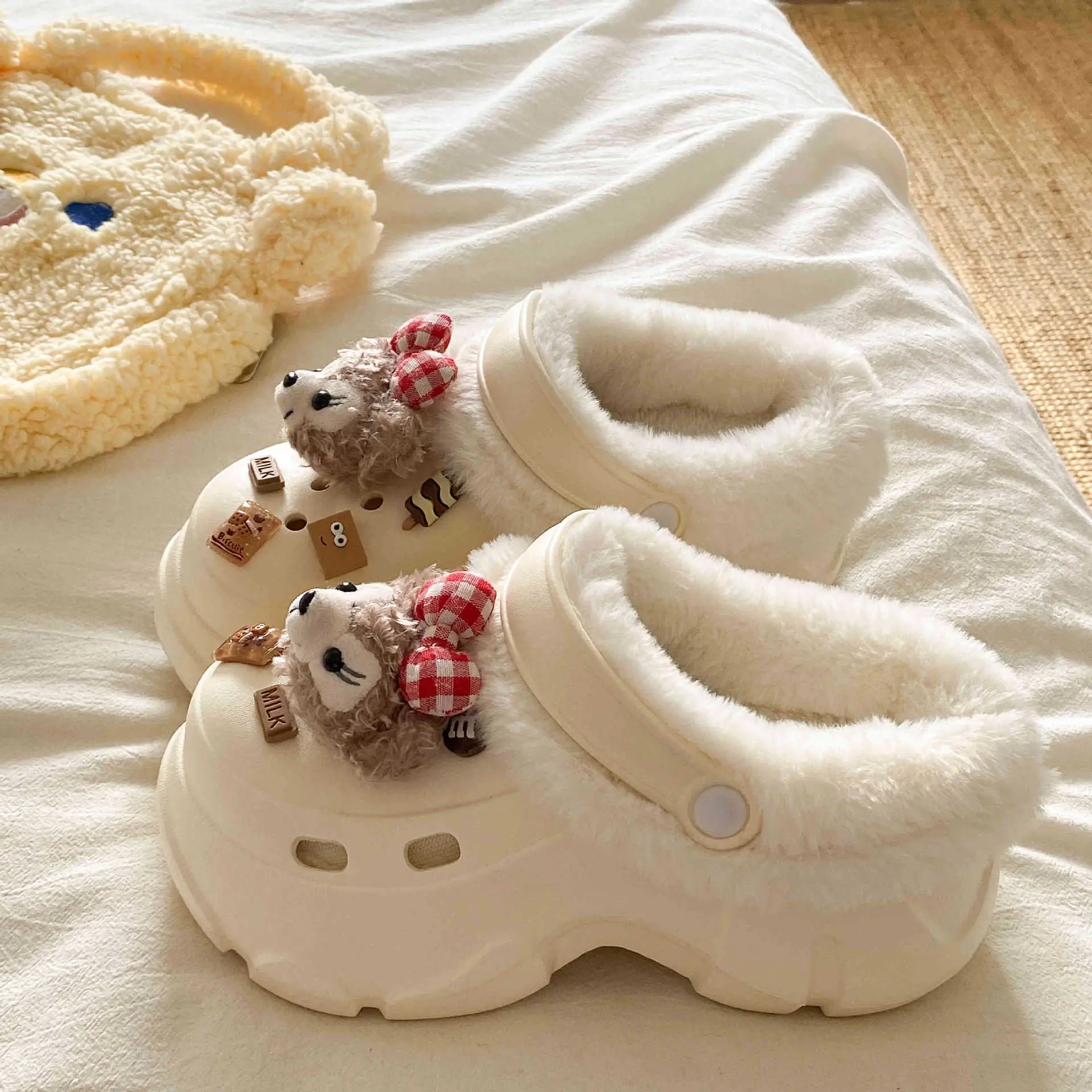 Women's Fleece Lined Clogs with Bear Design - Image 8