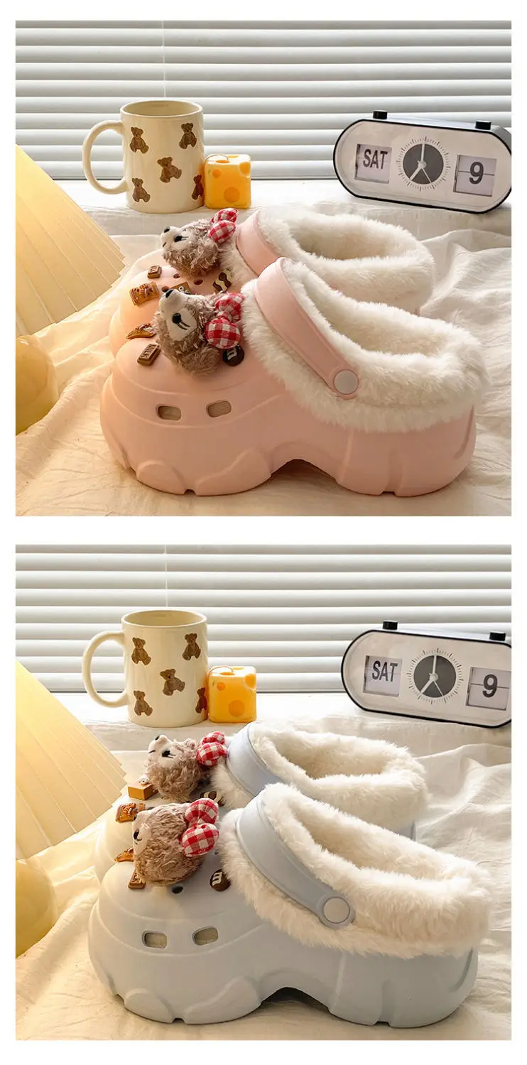 Women's Fleece Lined Clogs with Bear Design — feature 18