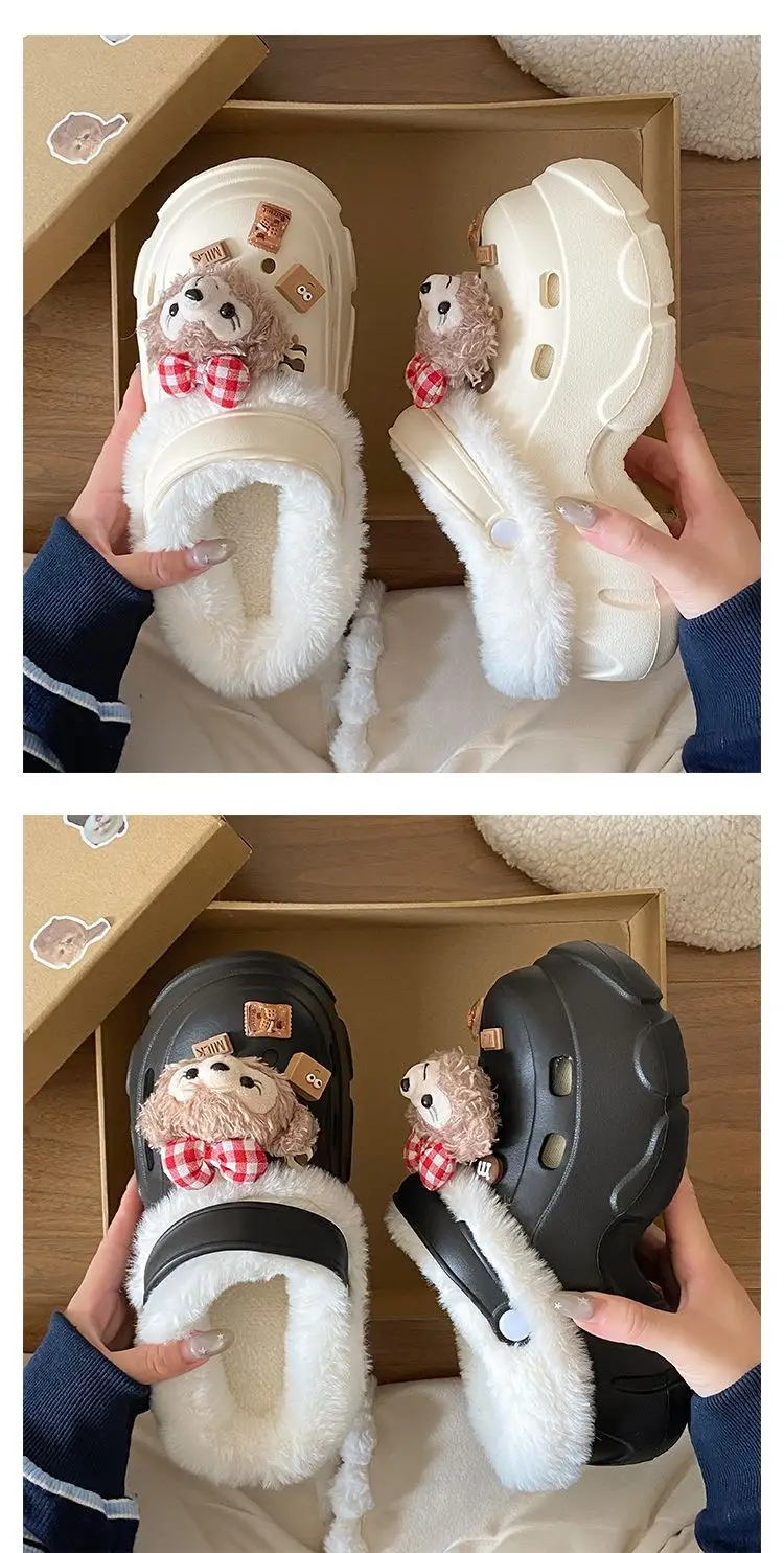 Women's Fleece Lined Clogs with Bear Design — feature 22