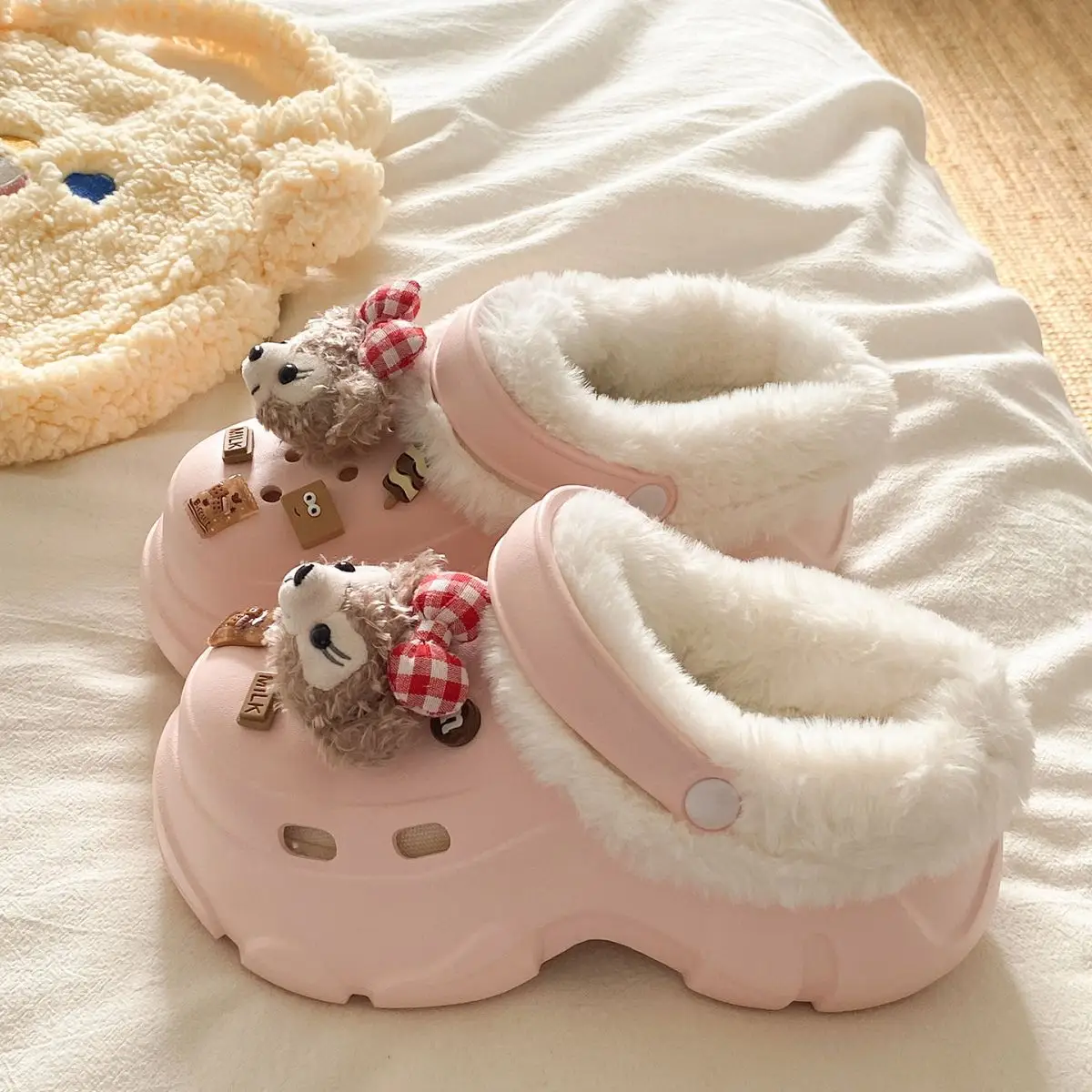 Women's Fleece Lined Clogs with Bear Design — feature 26