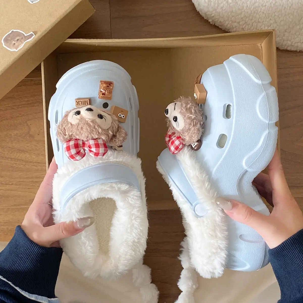 Women's Fleece Lined Clogs with Bear Design — feature 29