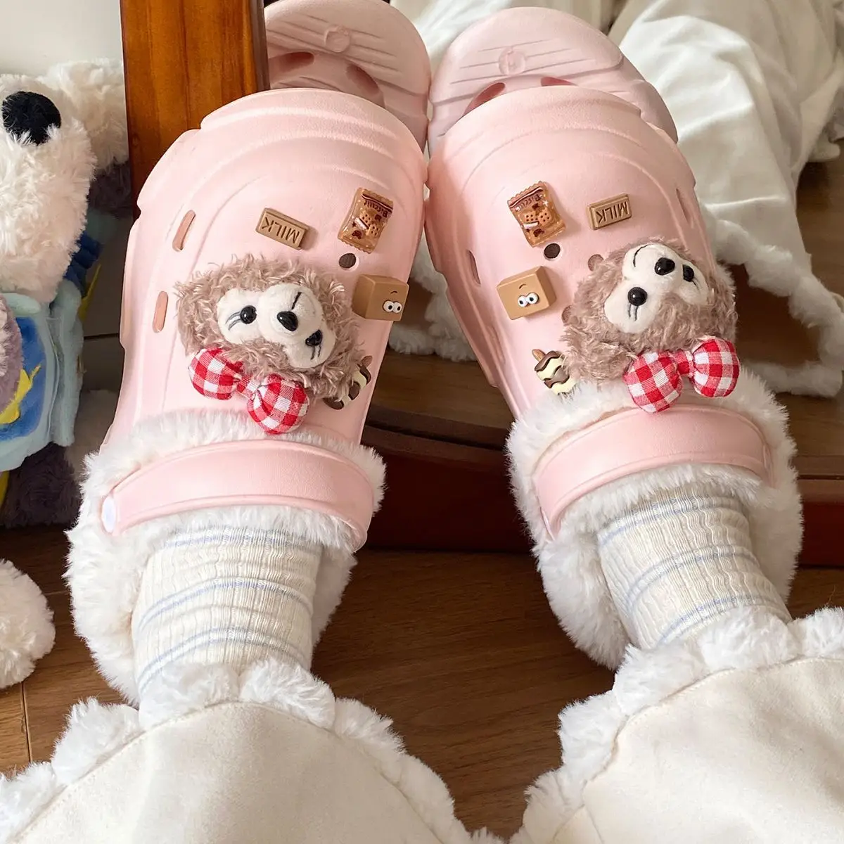Women's Fleece Lined Clogs with Bear Design — feature 31