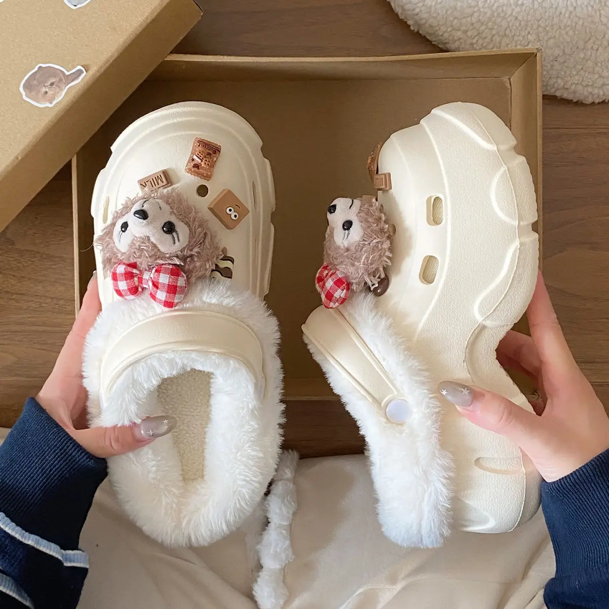 Women's Fleece Lined Clogs with Bear Design — feature 35