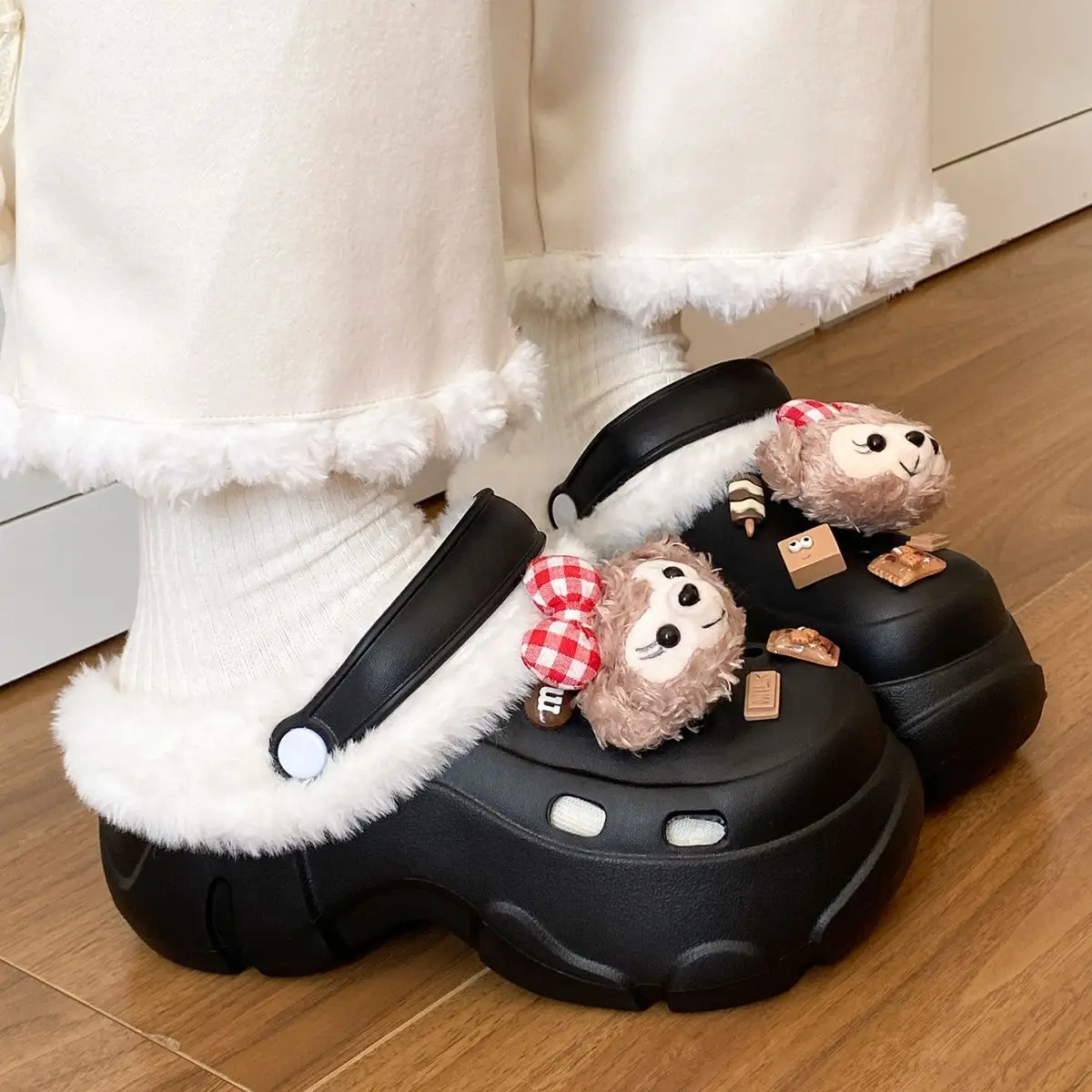 Women's Fleece Lined Clogs with Bear Design — feature 38