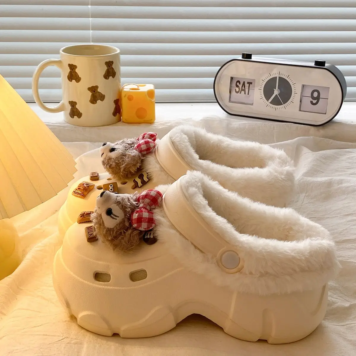 Women's Fleece Lined Clogs with Bear Design — feature 40
