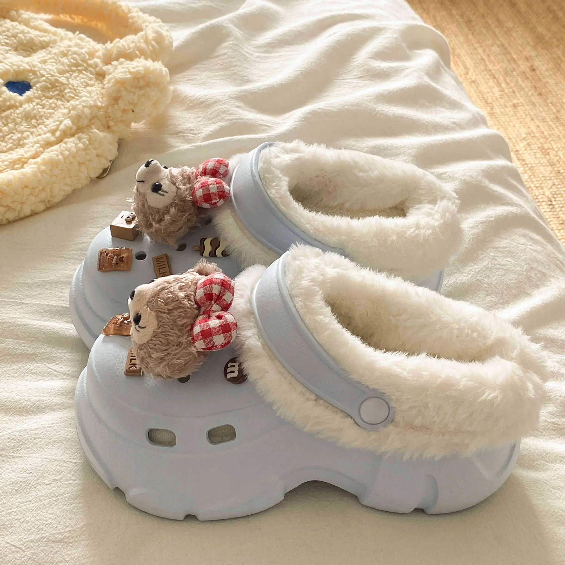 Women's Fleece Lined Clogs with Bear Design - Image 3