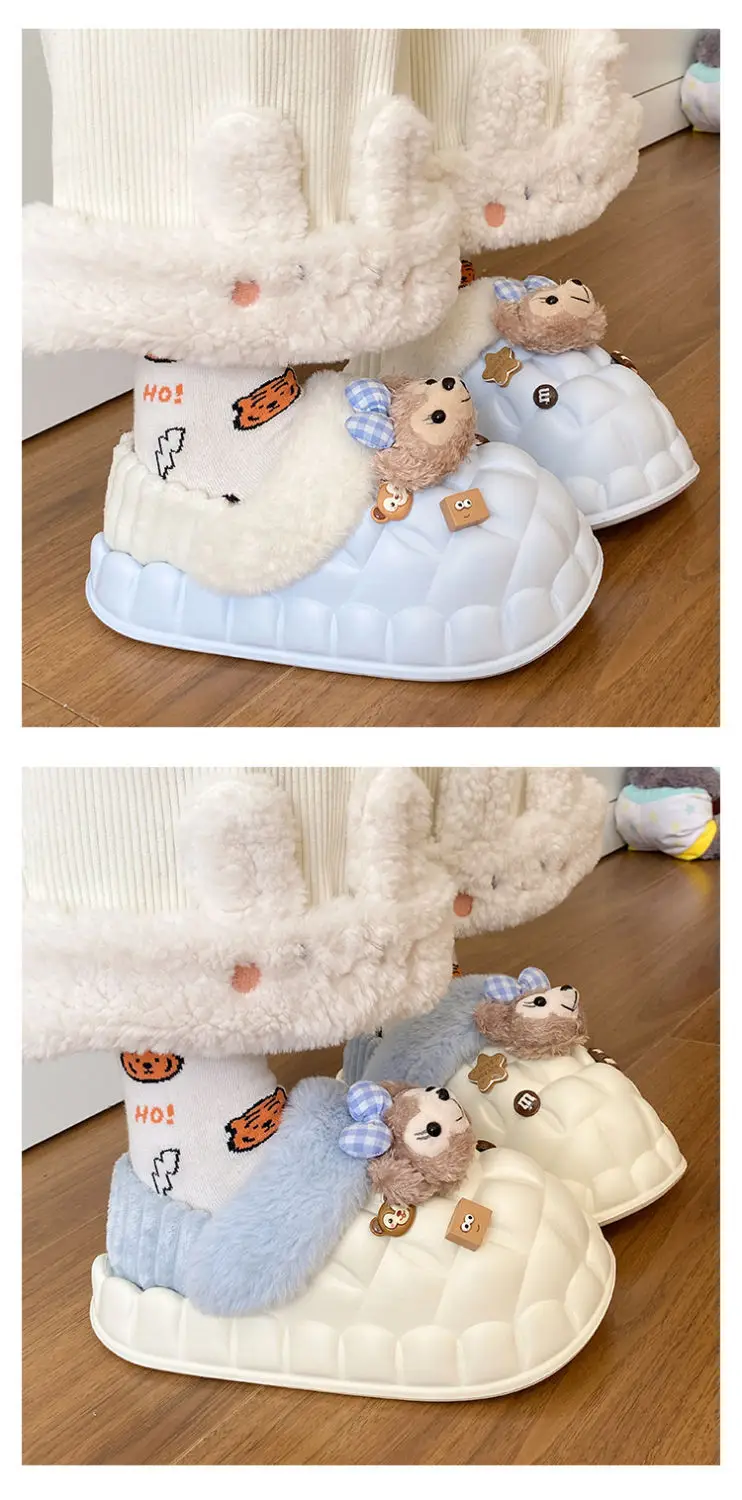 Cute Bear Removable Cotton Slippers Women Winter Warm Waterproof — feature 16