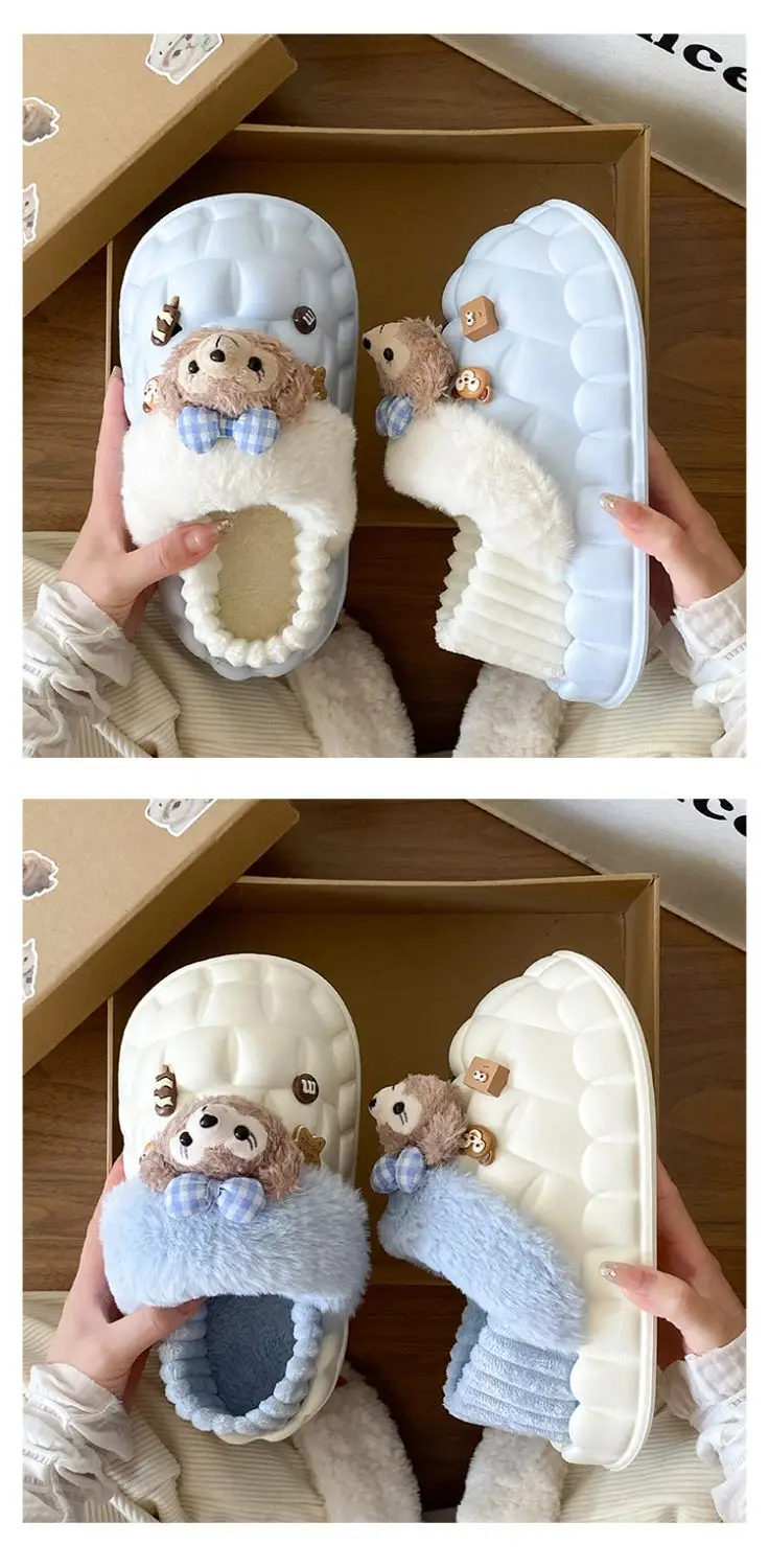 Cute Bear Removable Cotton Slippers Women Winter Warm Waterproof — feature 17