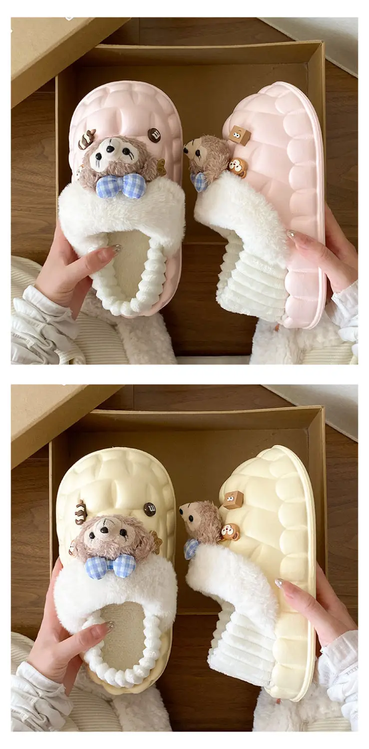 Cute Bear Removable Cotton Slippers Women Winter Warm Waterproof — feature 19
