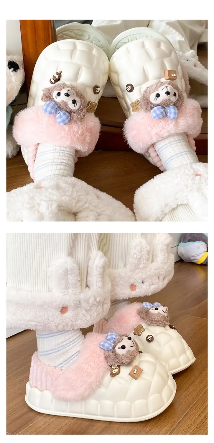 Cute Bear Removable Cotton Slippers Women Winter Warm Waterproof — feature 21