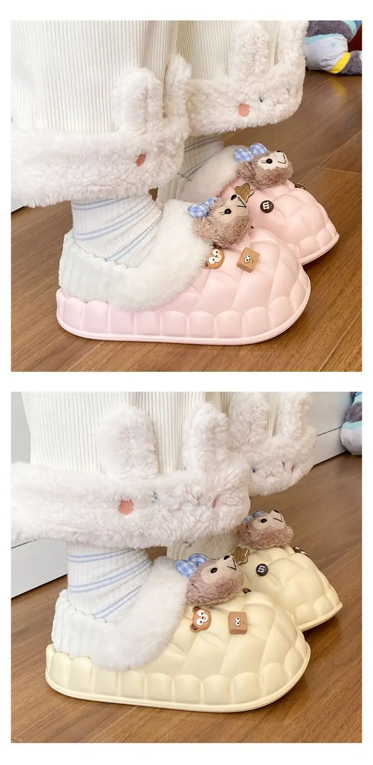 Cute Bear Removable Cotton Slippers Women Winter Warm Waterproof — feature 22