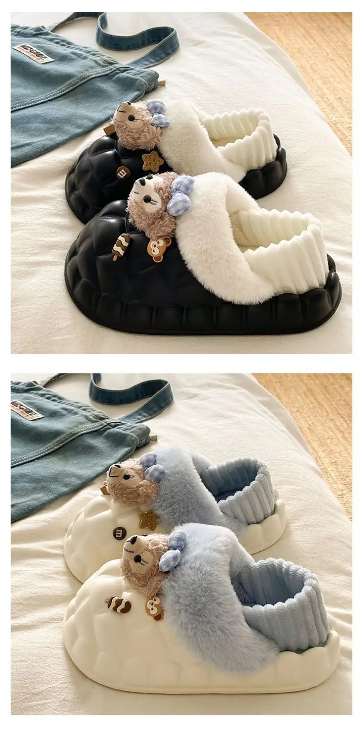 Cute Bear Removable Cotton Slippers Women Winter Warm Waterproof — feature 23
