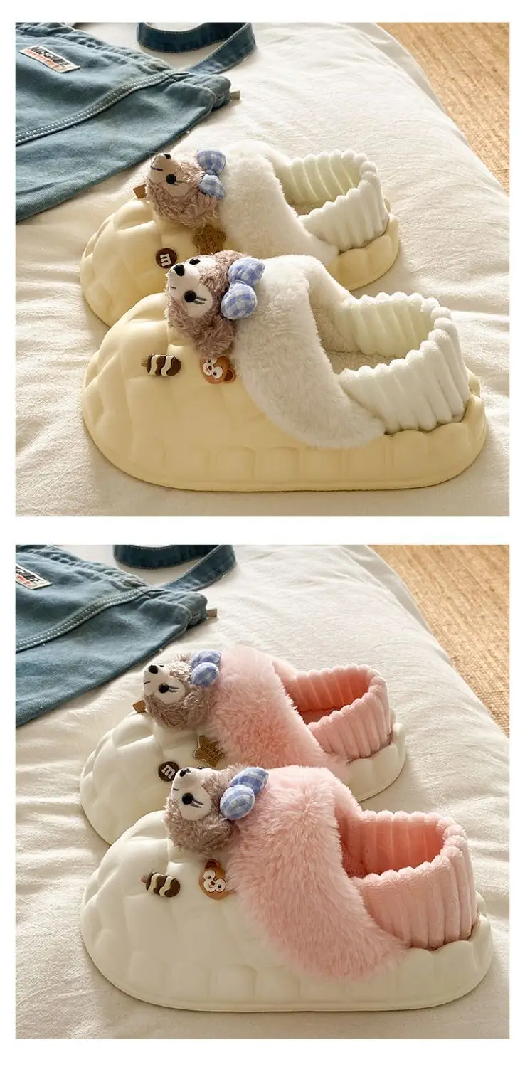 Cute Bear Removable Cotton Slippers Women Winter Warm Waterproof — feature 25