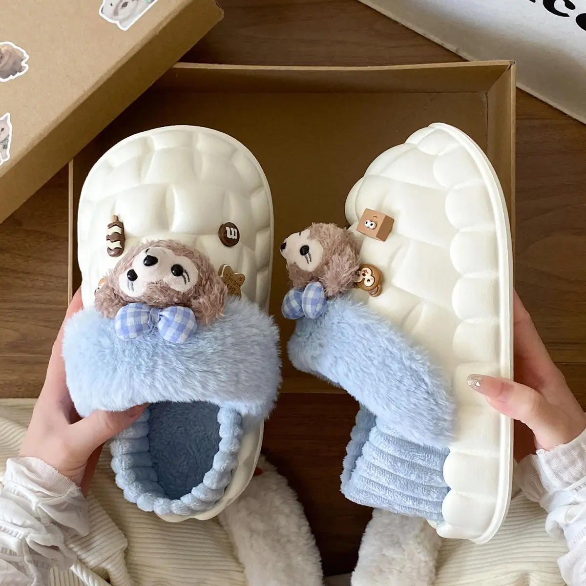 Cute Bear Removable Cotton Slippers Women Winter Warm Waterproof — feature 28