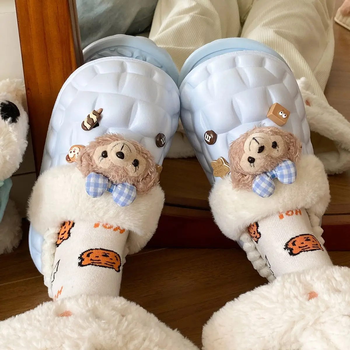 Cute Bear Removable Cotton Slippers Women Winter Warm Waterproof — feature 32