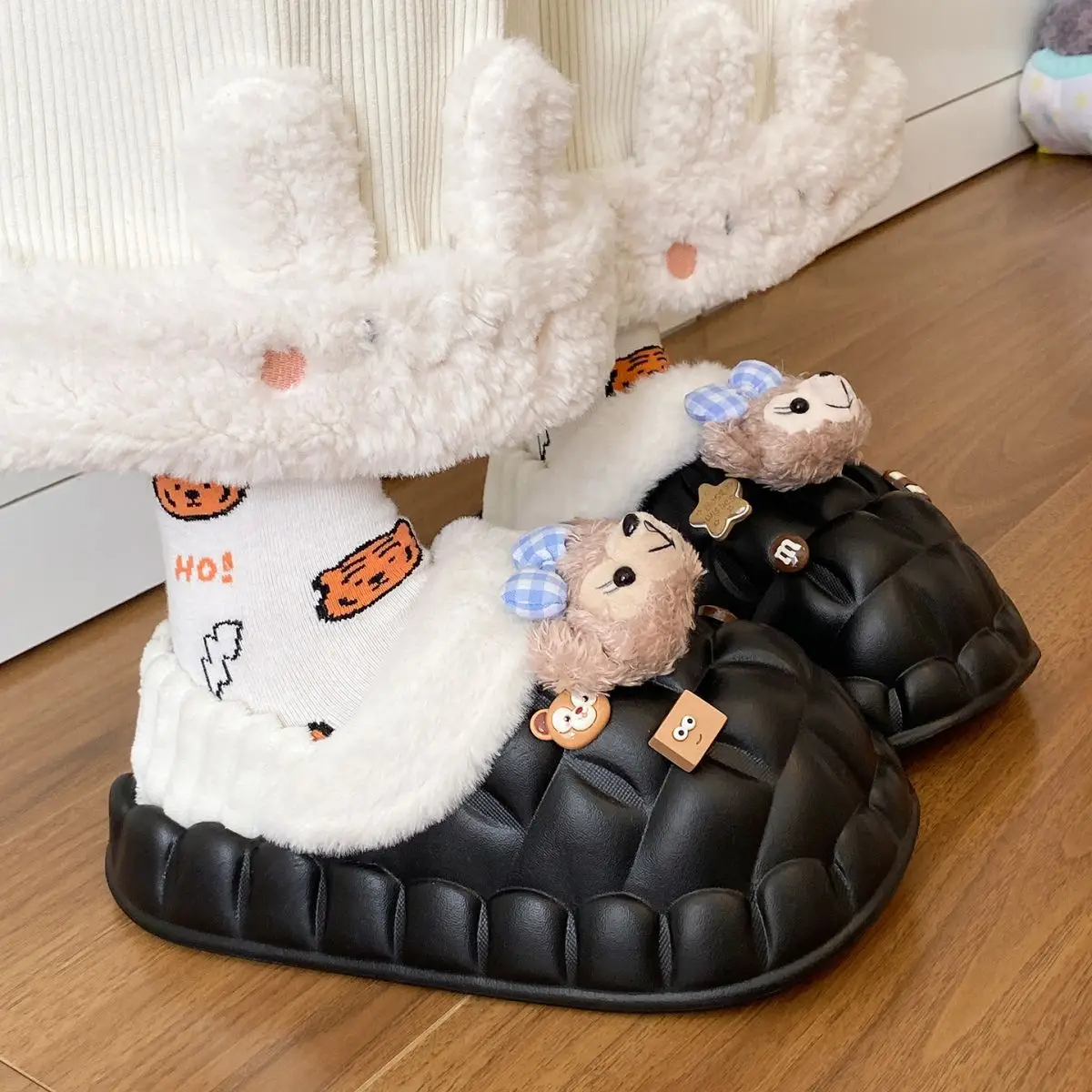 Cute Bear Removable Cotton Slippers Women Winter Warm Waterproof — feature 33