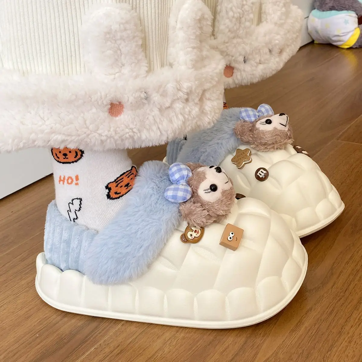 Cute Bear Removable Cotton Slippers Women Winter Warm Waterproof — feature 35
