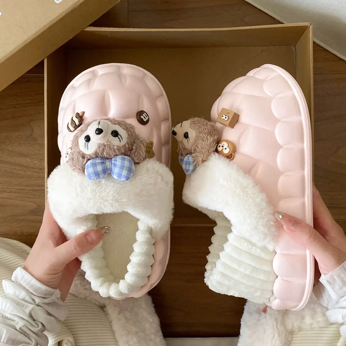 Cute Bear Removable Cotton Slippers Women Winter Warm Waterproof — feature 37
