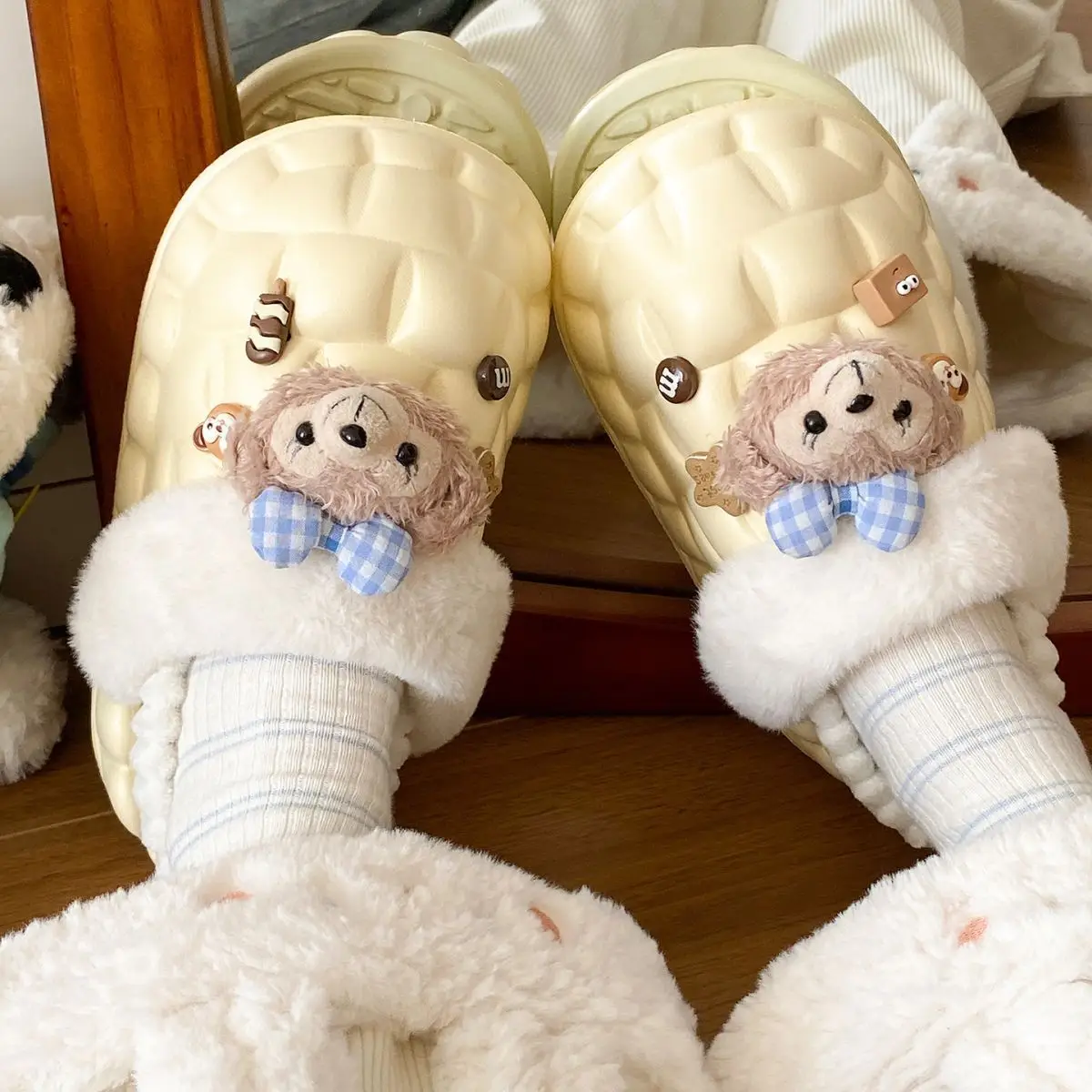 Cute Bear Removable Cotton Slippers Women Winter Warm Waterproof — feature 39