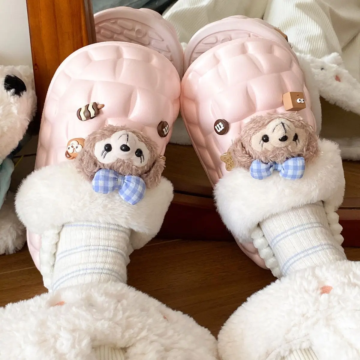 Cute Bear Removable Cotton Slippers Women Winter Warm Waterproof — feature 40