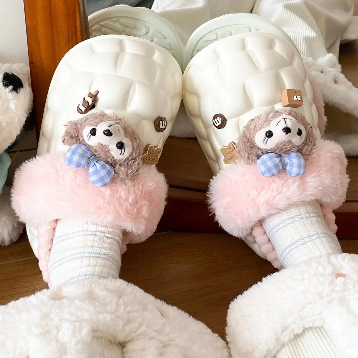 Cute Bear Removable Cotton Slippers Women Winter Warm Waterproof — feature 41