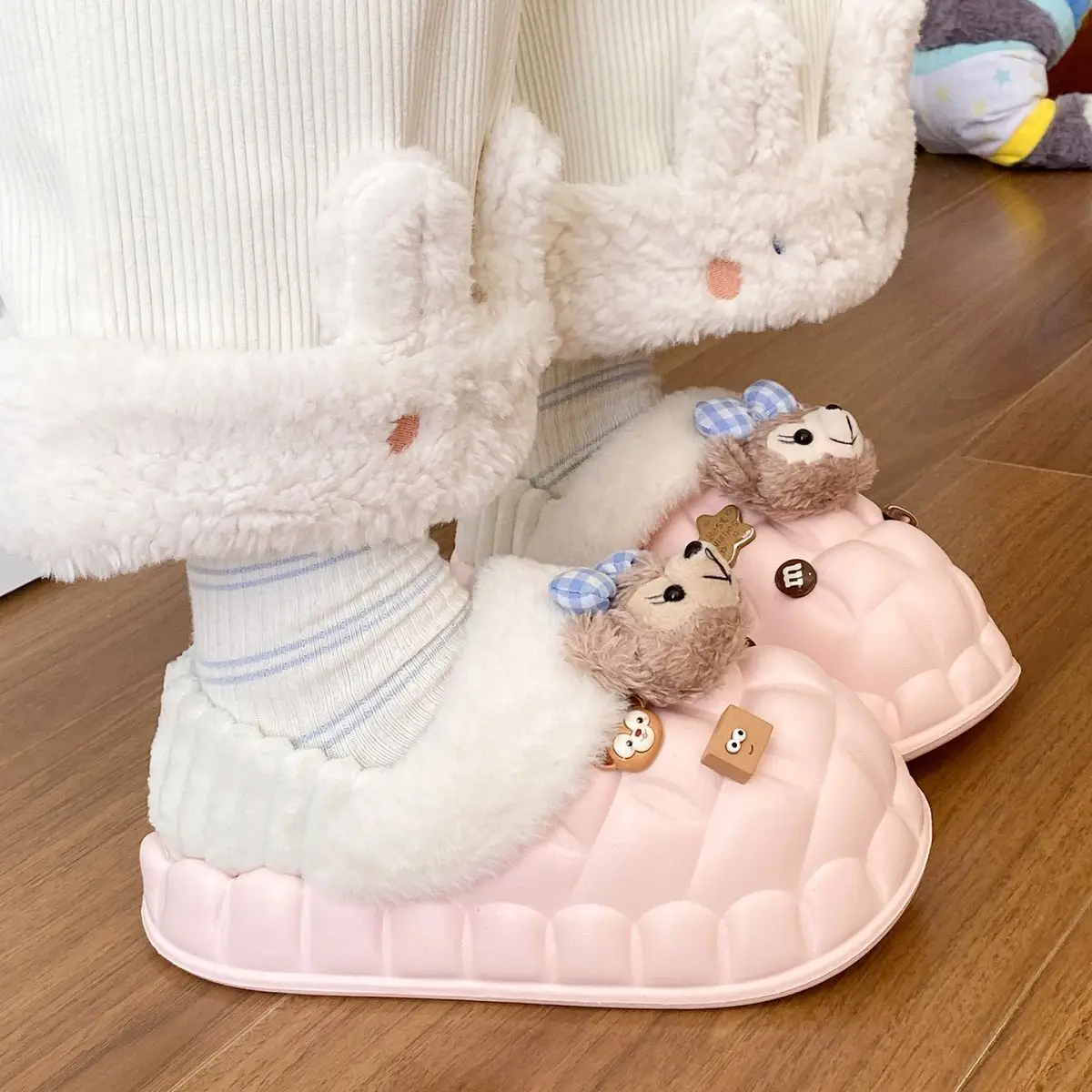 Cute Bear Removable Cotton Slippers Women Winter Warm Waterproof — feature 43