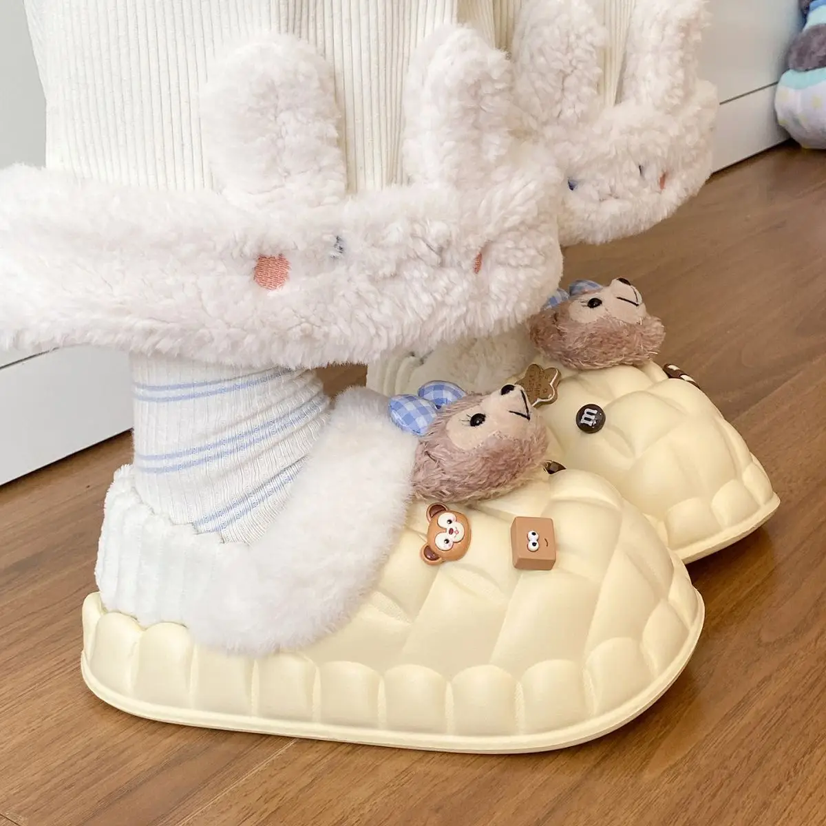 Cute Bear Removable Cotton Slippers Women Winter Warm Waterproof — feature 44