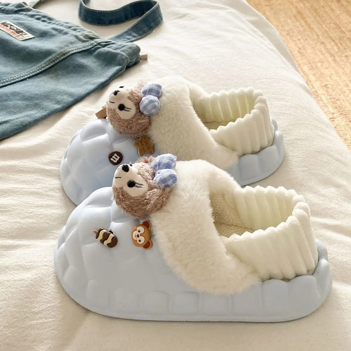 Cute Bear Removable Cotton Slippers Women Winter Warm Waterproof — feature 49