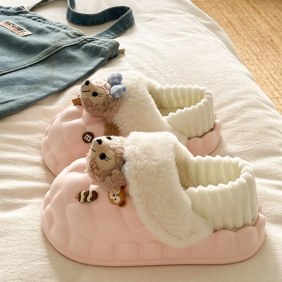Cute Bear Removable Cotton Slippers Women Winter Warm Waterproof — feature 50