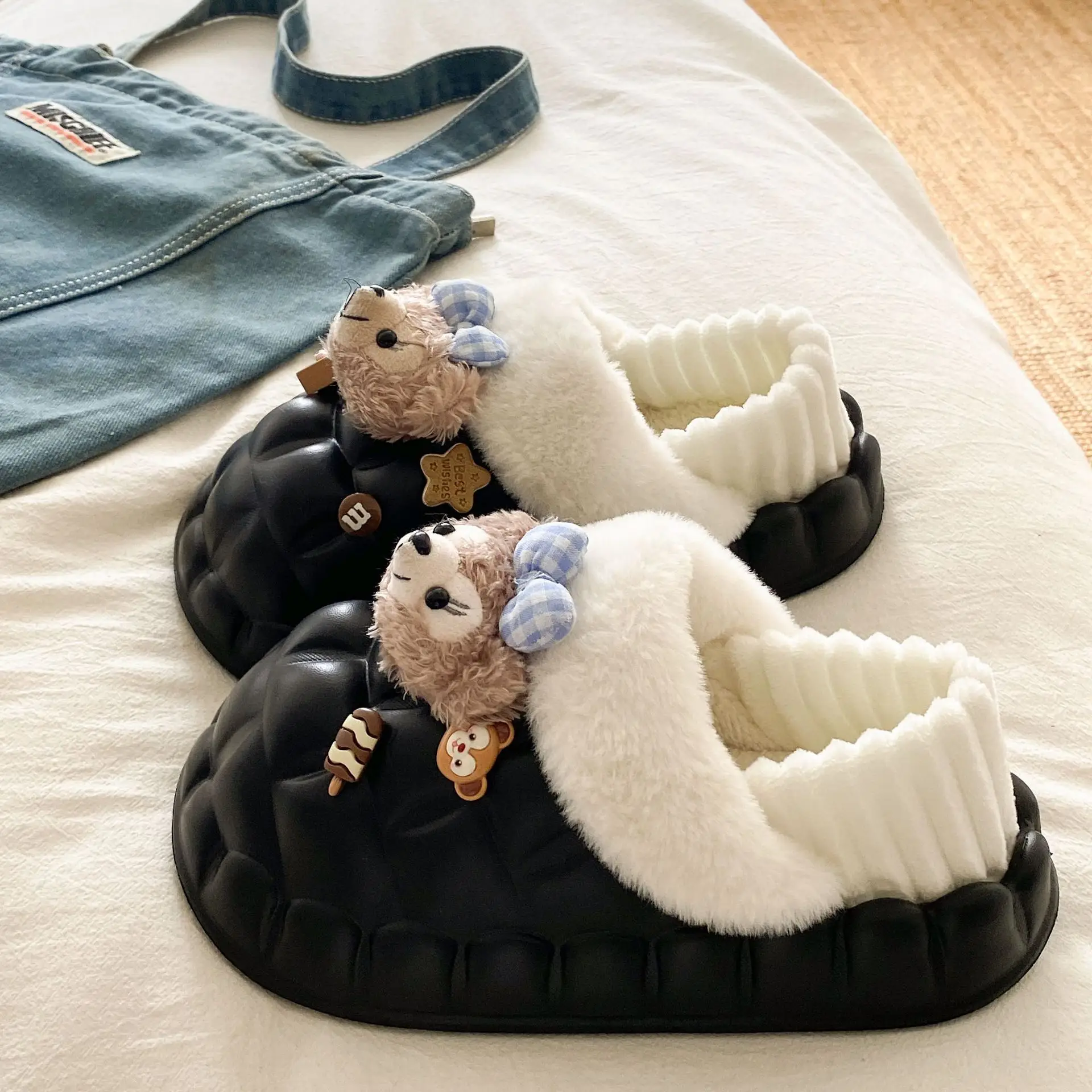 Cute Bear Removable Cotton Slippers Women Winter Warm Waterproof - Image 2