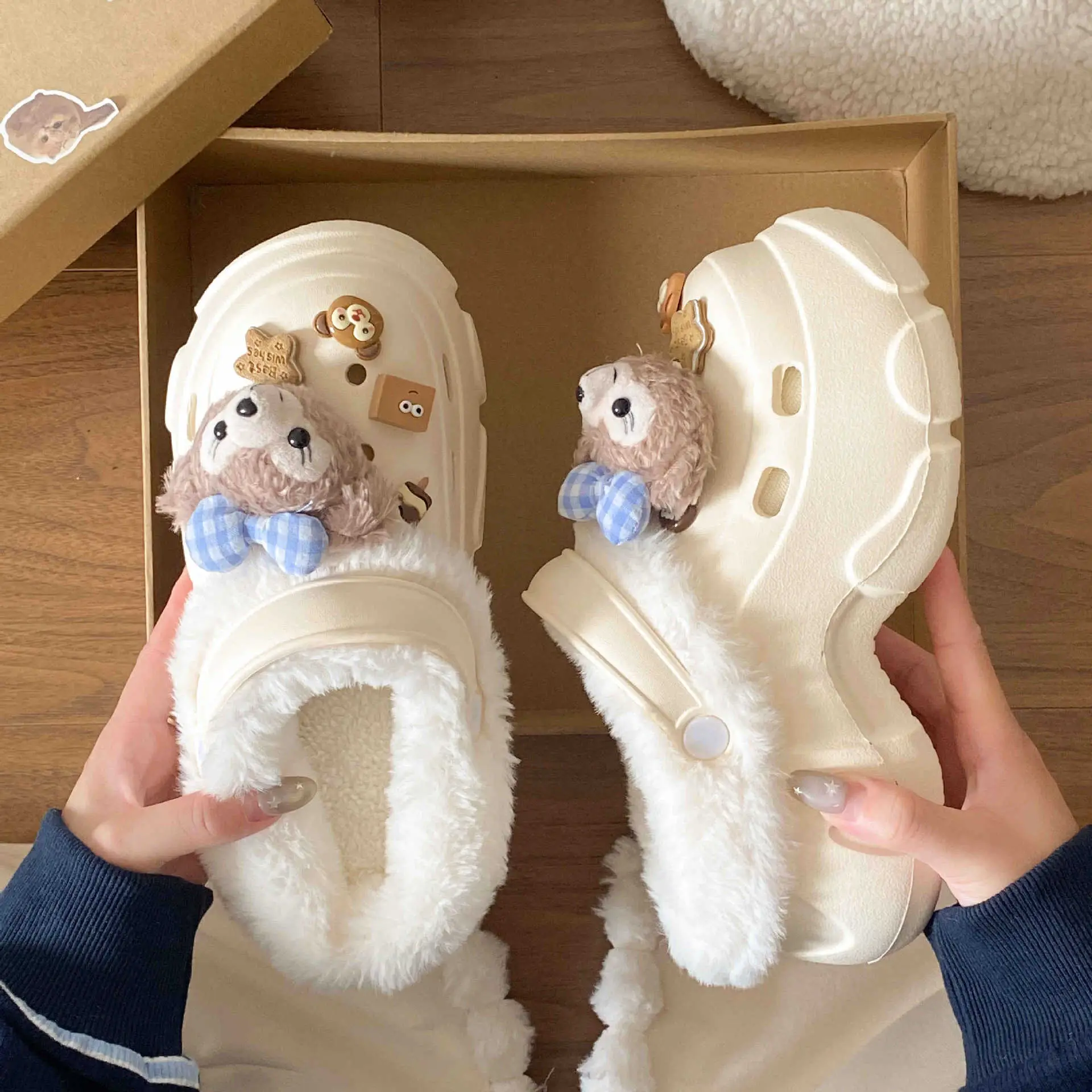 Cute Bear Design Winter Croc Shoes for Women - Image 5