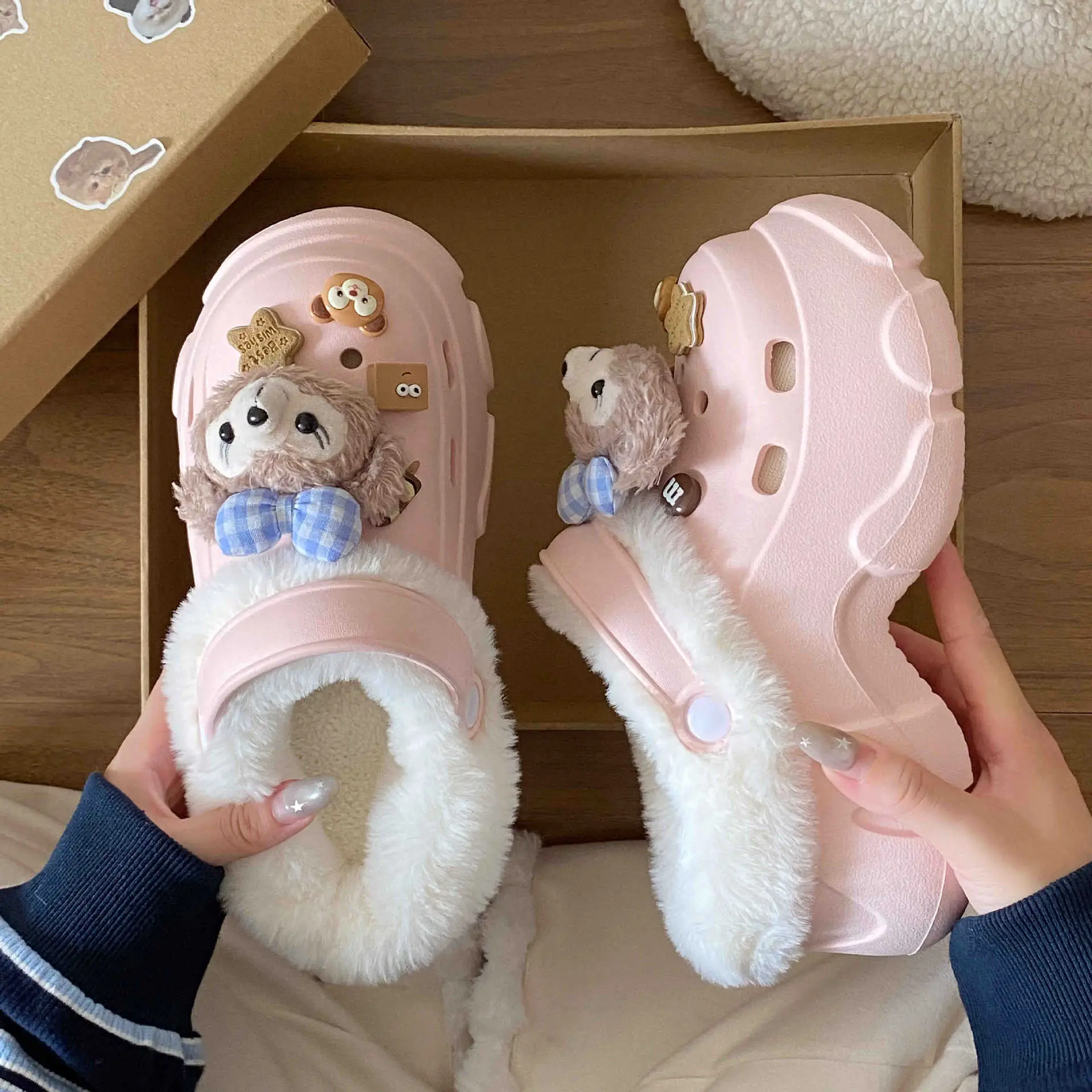 Cute Bear Design Winter Croc Shoes for Women - Image 7