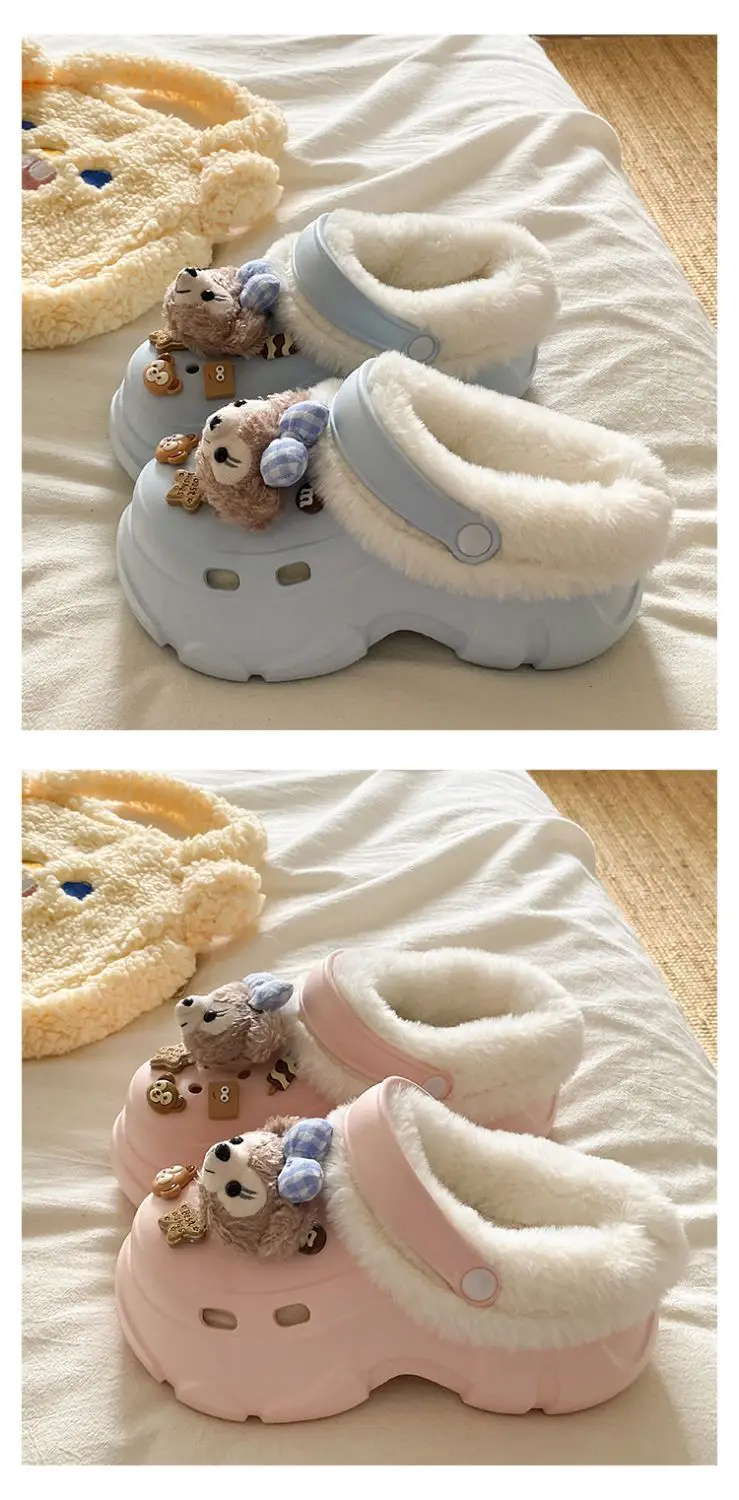 Cute Bear Design Winter Croc Shoes for Women — feature 21