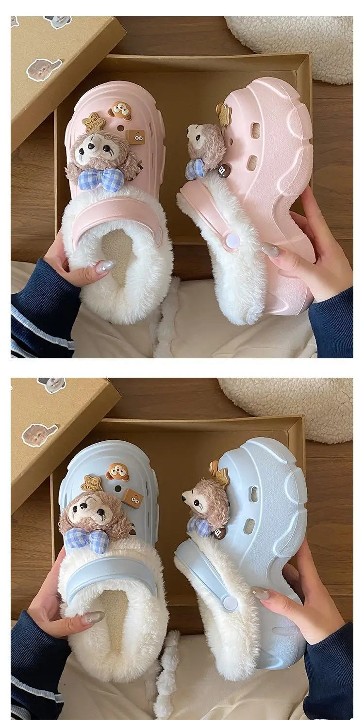 Cute Bear Design Winter Croc Shoes for Women — feature 22