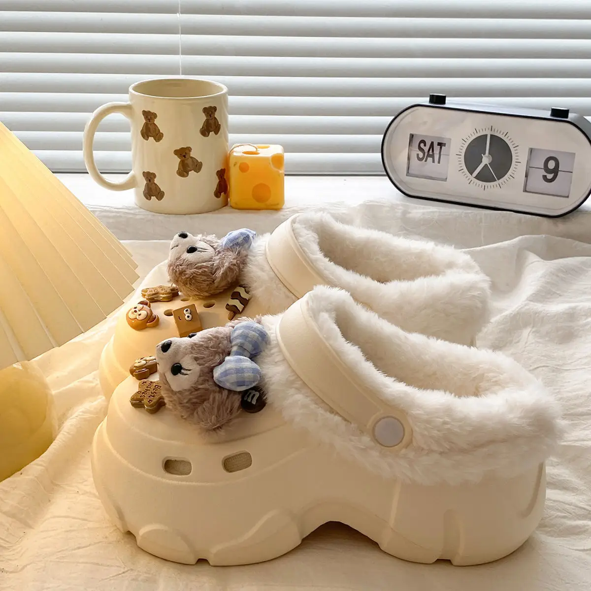 Cute Bear Design Winter Croc Shoes for Women — feature 31