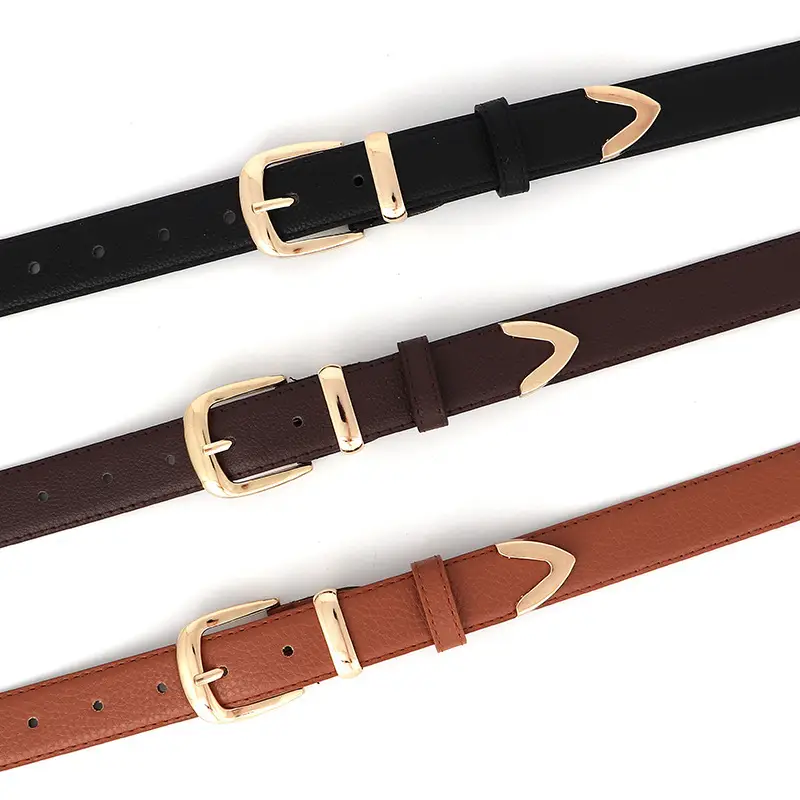 Women's Gold Buckle Belt Black Brown Brown - Image 7