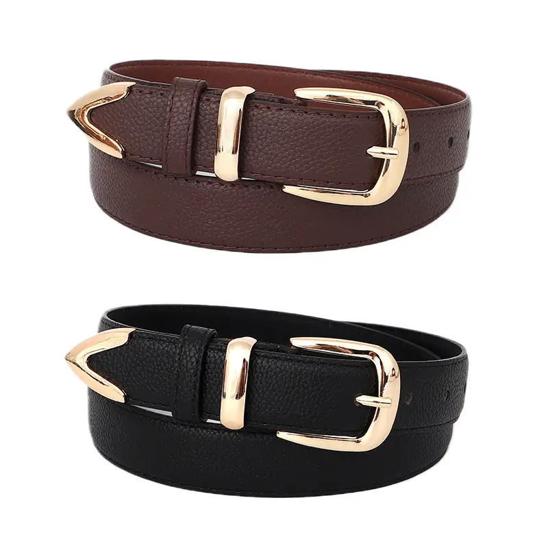 Women's Gold Buckle Belt Black Brown Brown - Image 8