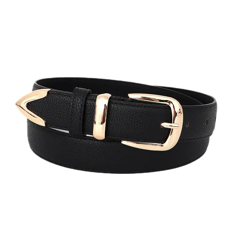 Women's Gold Buckle Belt Black Brown Brown - Image 9