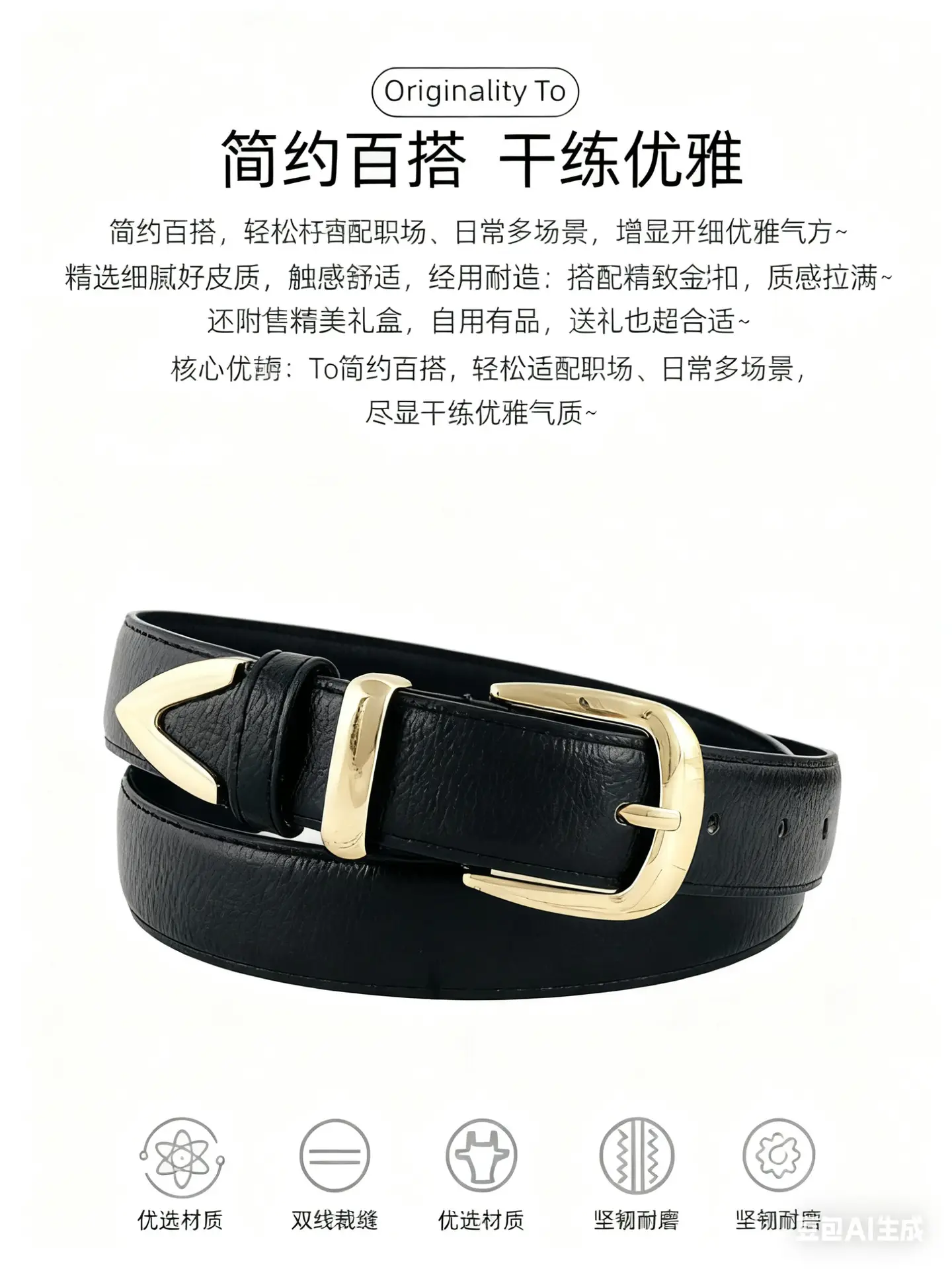 Women's Gold Buckle Belt Black Brown Brown — feature 2