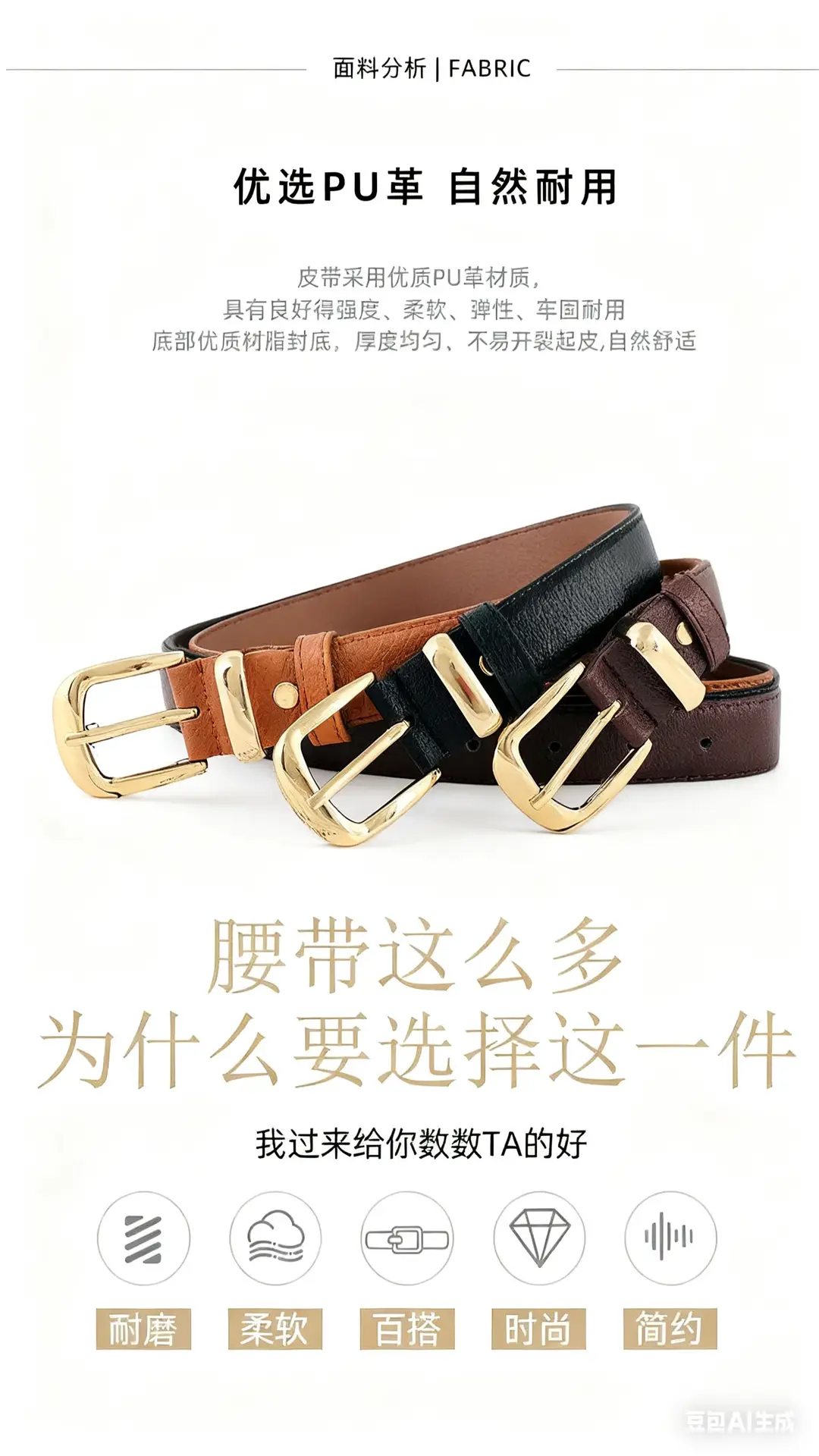 Women's Gold Buckle Belt Black Brown Brown — feature 3