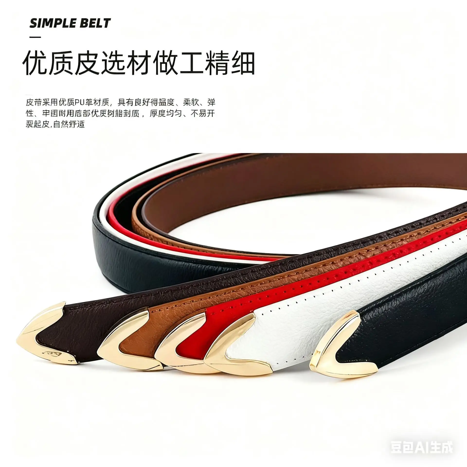 Women's Gold Buckle Belt Black Brown Brown — feature 6