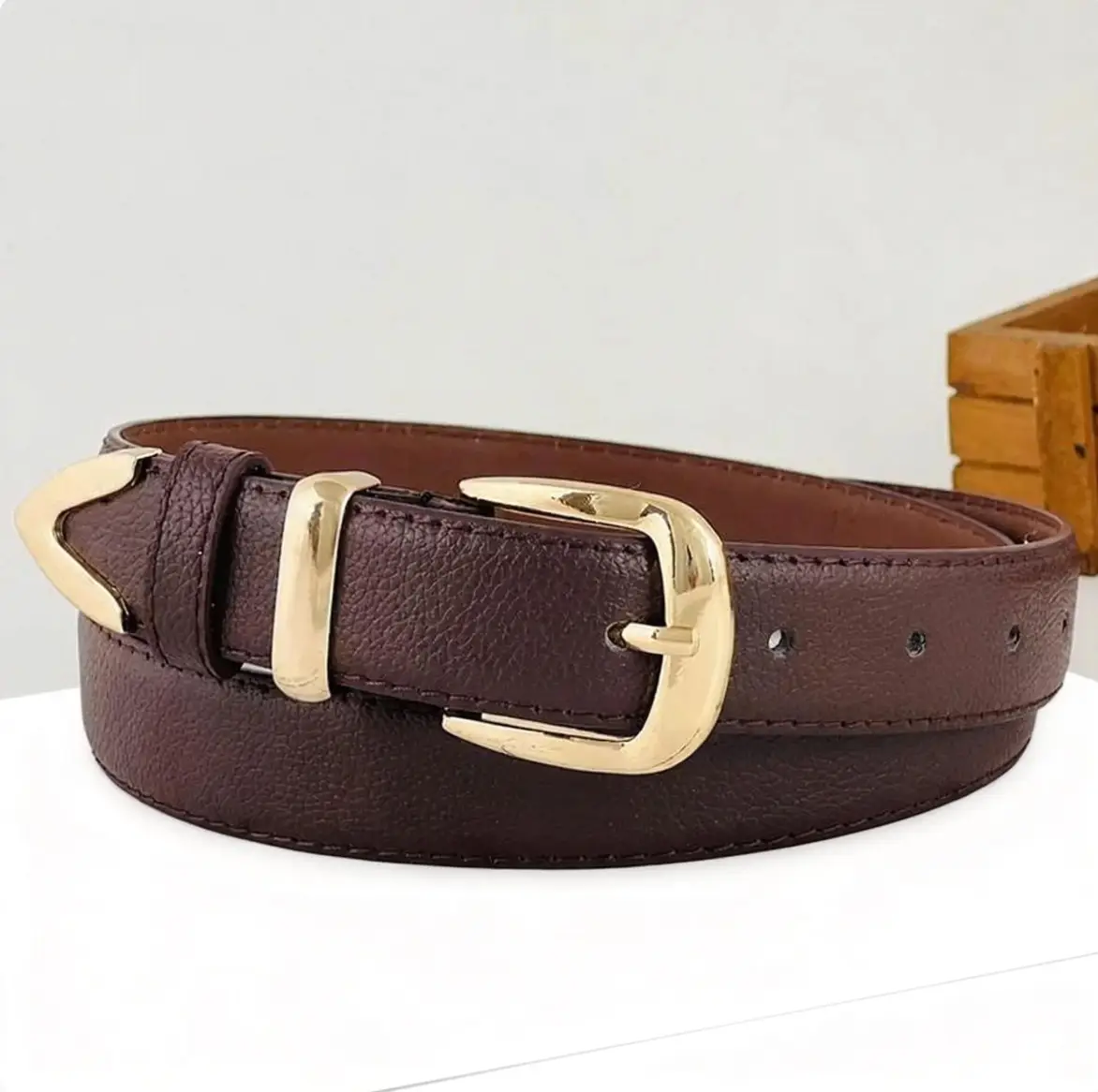 Women's Gold Buckle Belt Black Brown Brown - Image 2