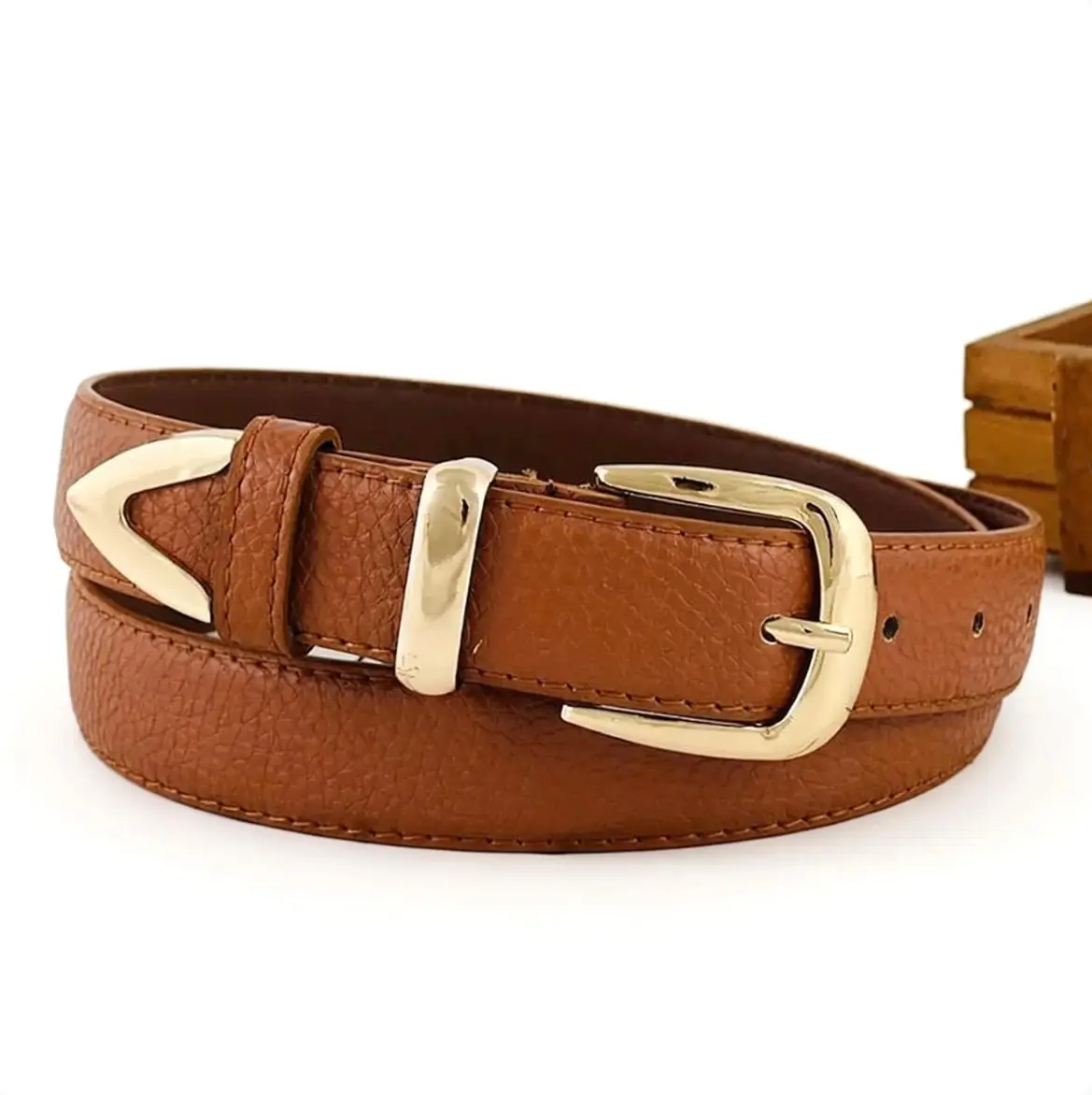 Women's Gold Buckle Belt Black Brown Brown - Image 3