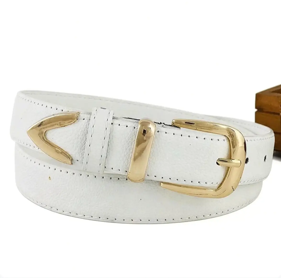 Women's Gold Buckle Belt Black Brown Brown - Image 4