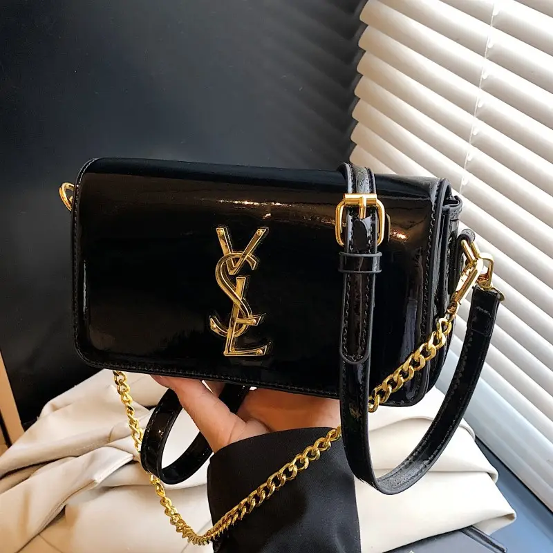 Black Glossy Chain Crossbody Bag for Women 2025 - Image 7