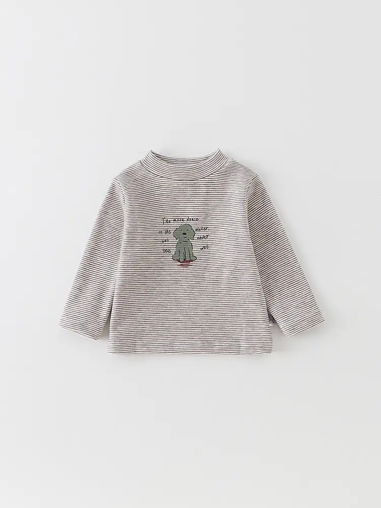 Infant Long Sleeve T-Shirt Set Gray Beige Cartoon Print
