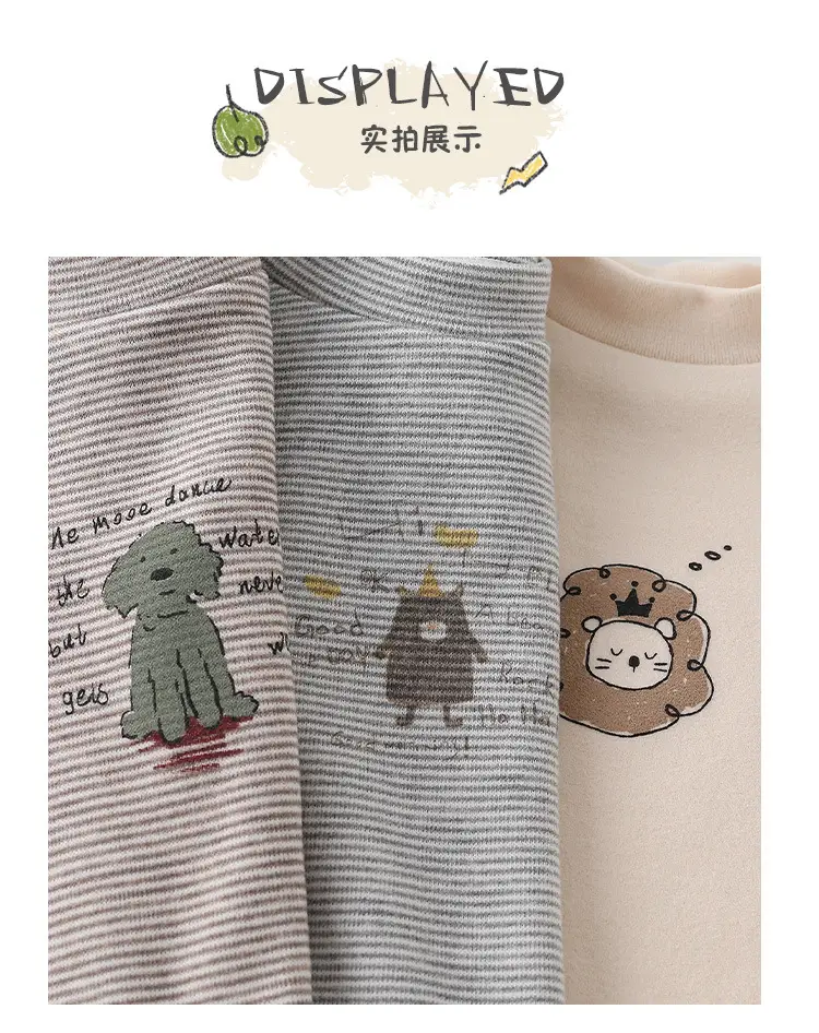 Infant Long Sleeve T-Shirt Set Gray Beige Cartoon Print — feature 10
