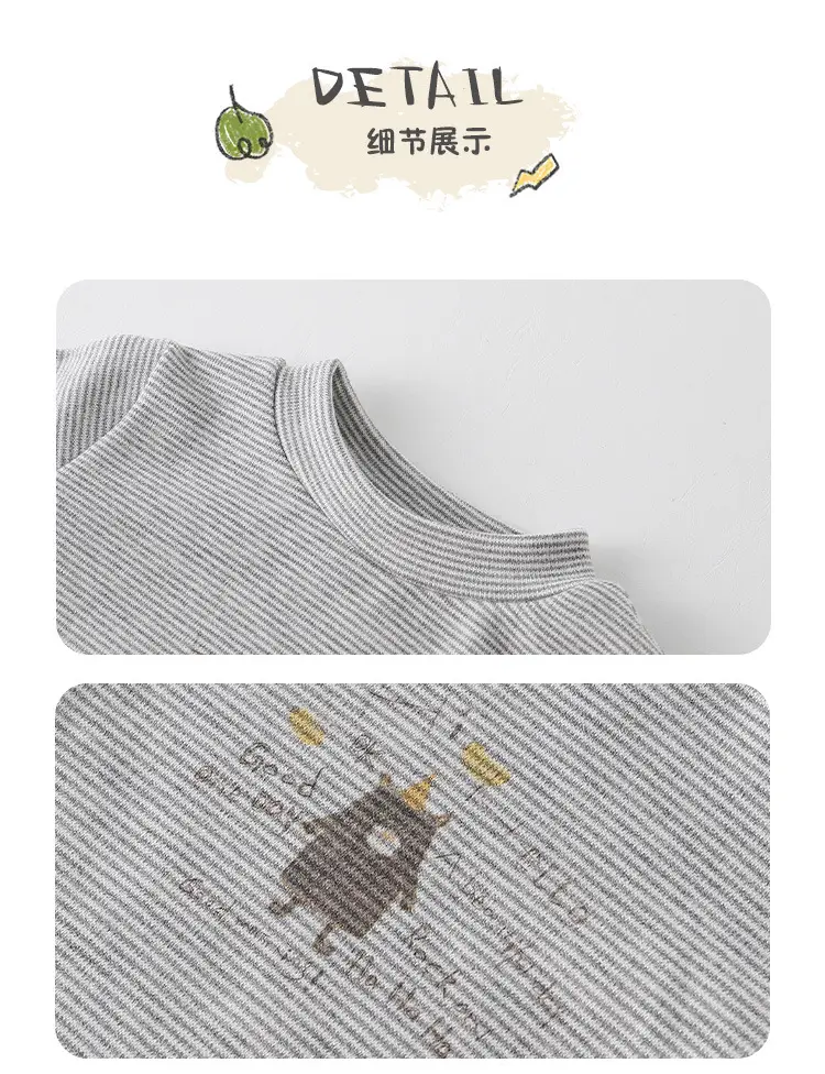 Infant Long Sleeve T-Shirt Set Gray Beige Cartoon Print — feature 8