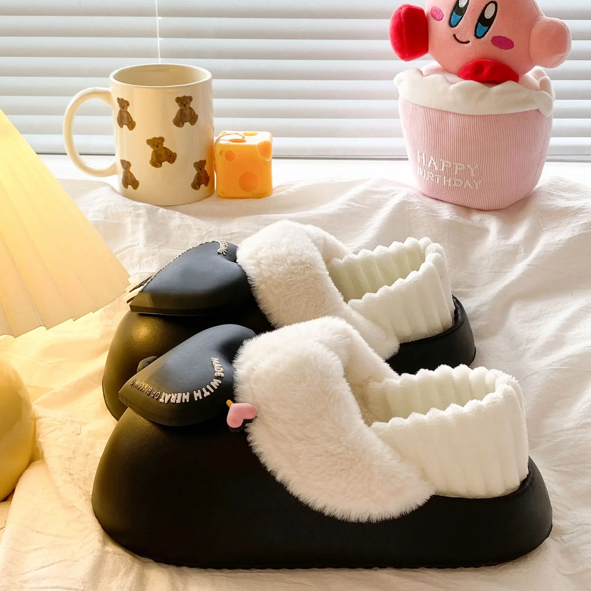 Women's Pink Heart Furry Slippers Winter Warm - Image 7